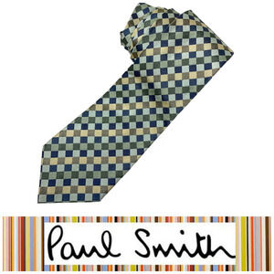 Vintage Y2K Paul Smith Greens Geometric Check Neck Tie Necktie 100% Silk Italy